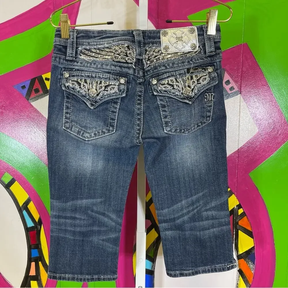 Miss Me, Girls Denim Glitzy Capris. Size 14. In excellent condition!